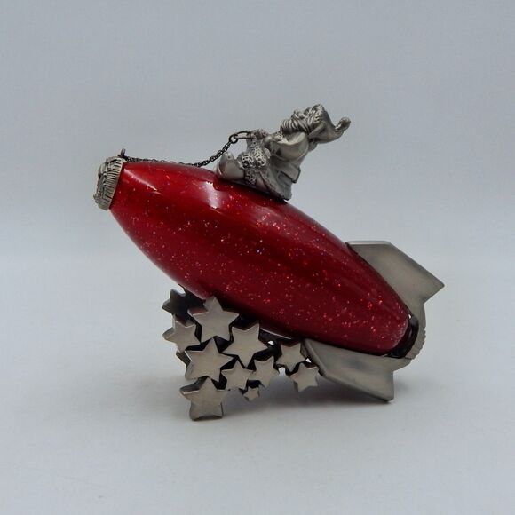 Lenox Kirk Stieff Christmas Figurine Santa's Launch Spaceship Pewter 2000 4th - Picture 1 of 8